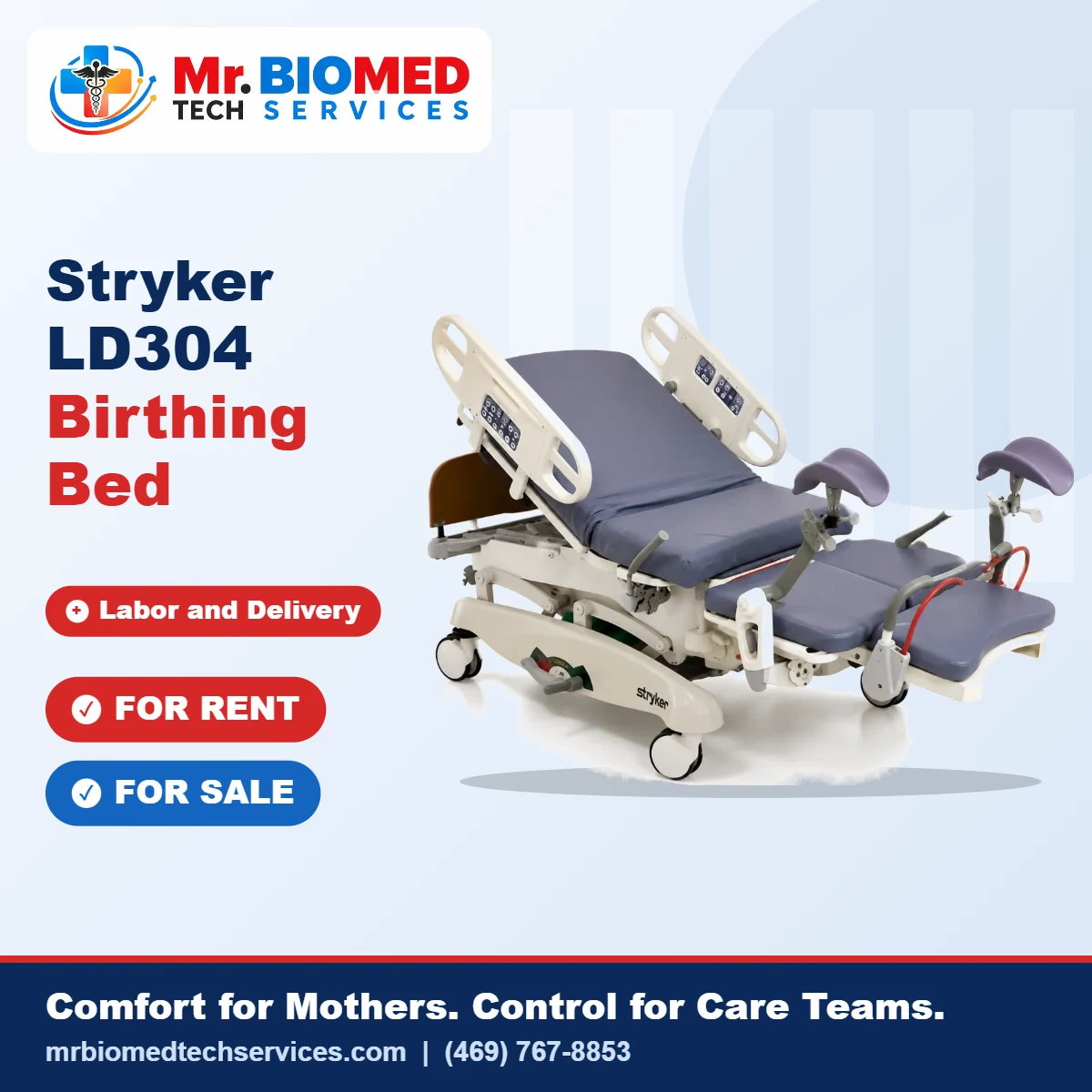 Birthing bed for sale in Texas: Stryker LD304 labor and delivery bed